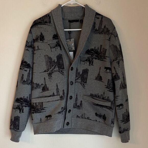 Greyson City of Wolves shawl cardigan gray black men golf preppy sweater SM NWT - Picture 1 of 11